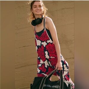 New Free People Printed Hot Shot Onesie Red Floral